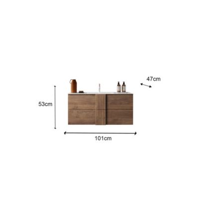 Meuble sous-vasque suspendu 101 cm Chêne noisette + vasque + miroir led - STARS