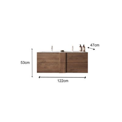 Meuble sous-vasque suspendu 122 cm Chêne noisette + vasque + miroir led - STARS