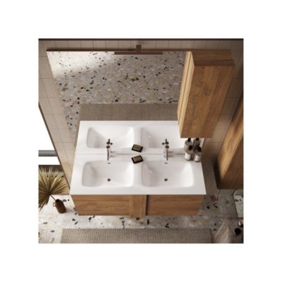 Meuble sous-vasque suspendu 122 cm Chêne noisette + vasque + miroir led - STARS