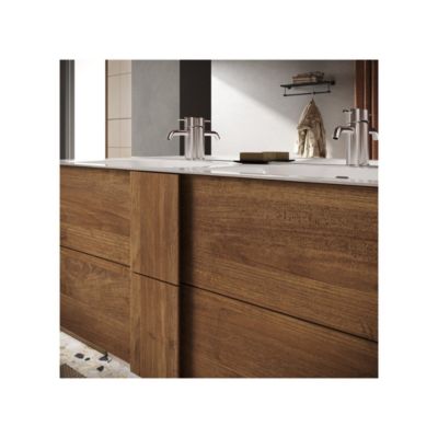 Meuble sous-vasque suspendu 122 cm Chêne noisette + vasque + miroir led - STARS
