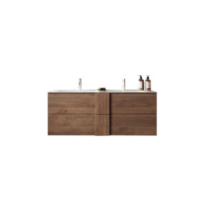 Meuble sous-vasque suspendu 122 cm Chêne noisette + vasque + miroir led - STARS
