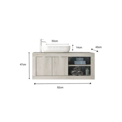Meuble sous-vasque suspendu 92 cm Pin blanc + vasque + miroir led + colonne - LUBIO