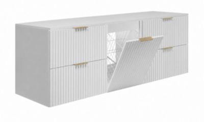 Meuble sous vasque suspendu avec panier à linge, blanc, poignées dorées, 160 x 46 x 57 cm
