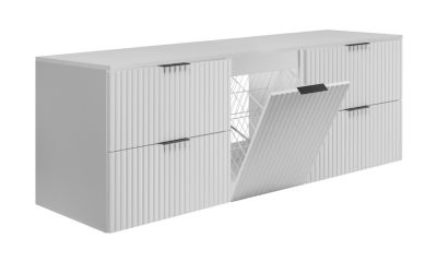 Meuble sous vasque suspendu avec panier à linge, blanc, poignées noires, 160 x 46 x 57 cm