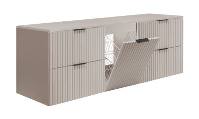 Meuble sous vasque suspendu avec panier à linge, cachemire, poignées noires, 160 x 46 x 57 cm