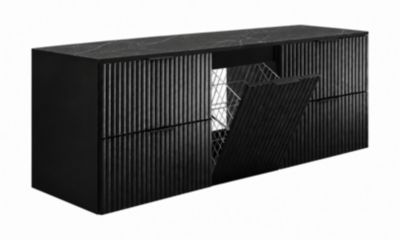 Meuble sous vasque suspendu avec panier à linge, noir, poignées noires, 160 x 46 x 57 cm