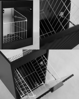 Meuble sous vasque suspendu avec panier à linge, noir, poignées noires, 160 x 46 x 57 cm