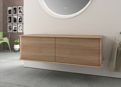 Meuble sous vasque suspendu avec plan de toilette l.141 cm, effet chêne tabac, Idra