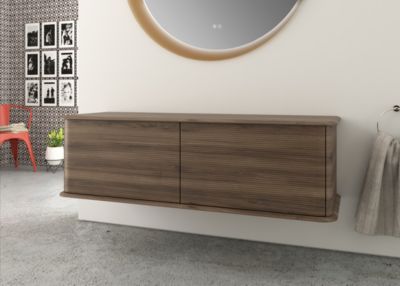 Meuble sous vasque suspendu avec plan de toilette l.141 cm, effet noyer, Idra