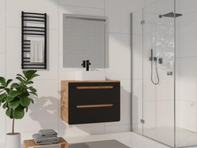 Meuble sous vasque suspendu avec planche - 80 cm - Naturel clair et anthracite - ARUBA