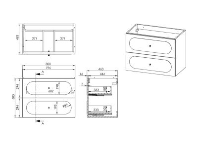 Meuble sous vasque suspendu avec planche  - Vieux rose - 80 cm - SATOBAL