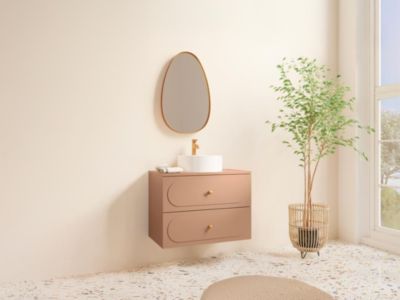 Meuble sous vasque suspendu avec planche  - Vieux rose - 80 cm - SATOBAL