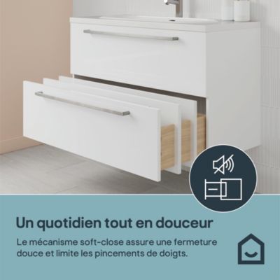 Meuble sous vasque suspendu blanc brillant 2 tiroirs l.100 x H.60 x P.45 cm GoodHome Imandra