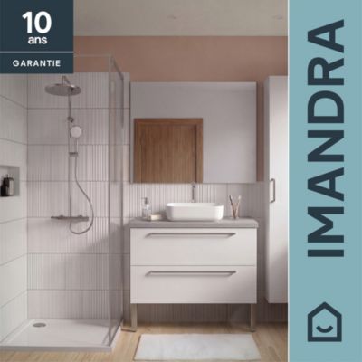 Meuble sous vasque suspendu blanc brillant 2 tiroirs l.100 x H.60 x P.45 cm GoodHome Imandra
