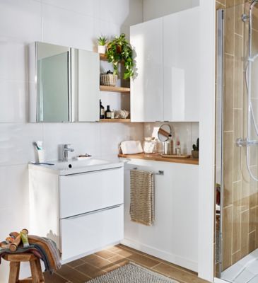 Meuble sous vasque suspendu blanc brillant l.60 x H.60 x P.45 cm, GoodHome Imandra