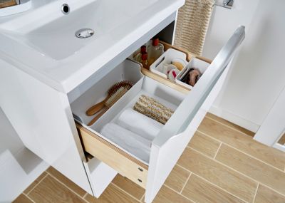 Meuble sous vasque suspendu blanc brillant l.60 x H.60 x P.45 cm, GoodHome Imandra