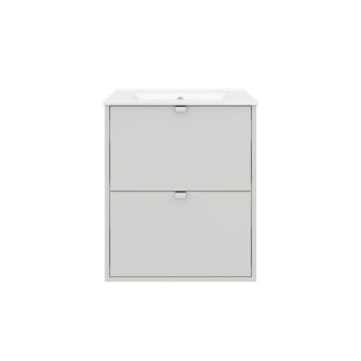 Meuble sous vasque suspendu blanc l.60 cm GoodHome Nava + plan vasque blanc céramique Opah