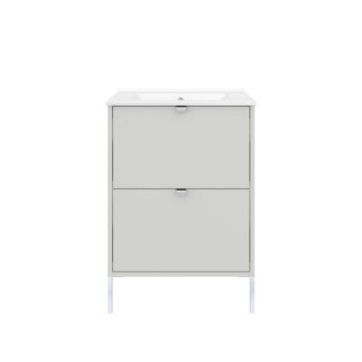 Meuble sous vasque suspendu blanc l.60 cm Nava + plan vasque blanc céramique Opah + 2 pieds réglables chromé H.15,6 cm Nava, GoodHome