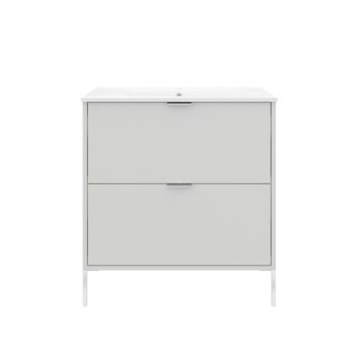 Meuble sous vasque suspendu blanc l.80 cm Nava + plan vasque blanc céramique Opah + 2 pieds réglables chromé H.15,6 cm Nava, GoodHome