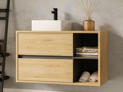 Meuble sous vasque suspendu coloris naturel - 100 cm - PURNAL