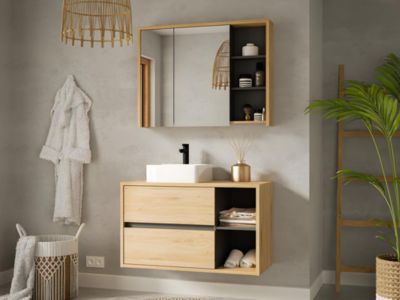 Meuble sous vasque suspendu coloris naturel - 100 cm - PURNAL