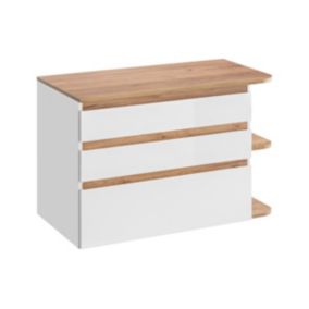 Meuble sous vasque suspendu - Coloris naturel clair et blanc - 96 cm - ANIDA