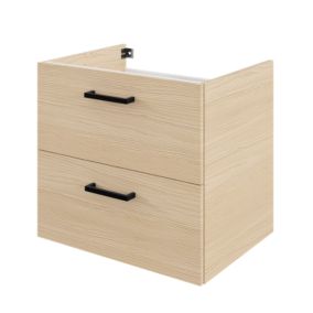 Meuble sous vasque suspendu effet chêne 2 tiroirs l.60 x H.55 x P.45 cm, Opah