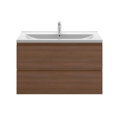 Meuble sous vasque suspendu effet chêne foncé l.100 cm 2 tiroirs Imandra + plan vasque blanc céramique Nira, GoodHome