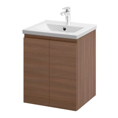 Meuble sous vasque suspendu effet chêne foncé l.50 cm 2 portes Imandra + plan vasque blanc céramique Nira, GoodHome