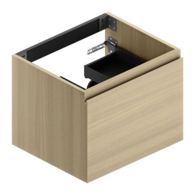 Meuble sous vasque suspendu effet chêne l.60 x H.46,5 x P.50,5 cm, pour plan simple vasque, Pura+