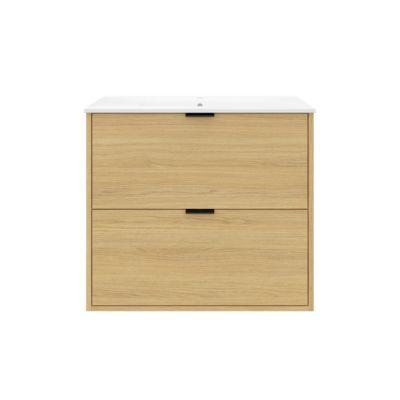 Meuble sous vasque suspendu effet chêne l.80 cm GoodHome Nava + plan vasque blanc céramique Opah