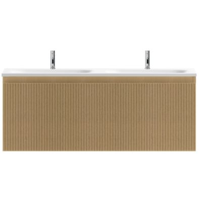 Meuble sous vasque suspendu effet chêne miel l.120 cm pour double vasque, Pura