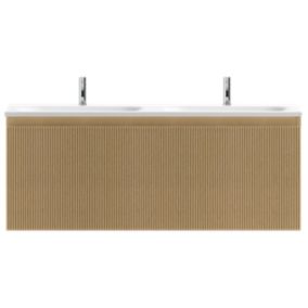 Meuble sous vasque suspendu effet chêne miel l.120 cm pour double vasque, Pura