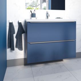 Meuble sous vasque suspendu faible profondeur bleu nuit mat l.80 x H.60 x P.36 cm, GoodHome Imandra