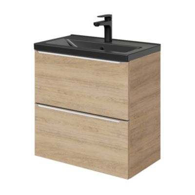 Meuble sous vasque suspendu faible profondeur effet chêne l.60 x H.60 x P.36 cm, GoodHome Imandra