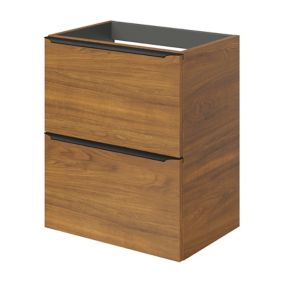 Meuble sous vasque suspendu faible profondeur effet noyer l.50 x H.60 x P.36 cm, GoodHome Imandra