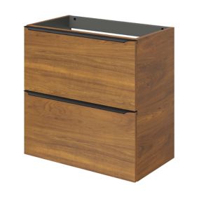 Meuble sous vasque suspendu faible profondeur effet noyer l.60 x H.60 x P.36 cm, GoodHome Imandra