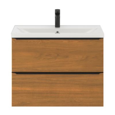 Meuble sous vasque suspendu faible profondeur effet noyer l.80 x H.60 x P.36 cm, GoodHome Imandra