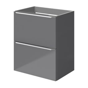 Meuble sous vasque suspendu faible profondeur gris brillant l.50 x H.60 x P.36 cm, GoodHome Imandra