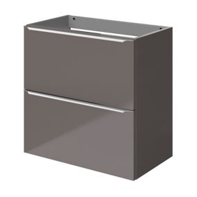 Meuble sous vasque suspendu faible profondeur gris taupe brillant l.60 x H.60 x P.36 cm, GoodHome Imandra