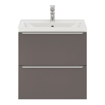 Meuble sous vasque suspendu faible profondeur gris taupe brillant l.60 x H.60 x P.36 cm, GoodHome Imandra