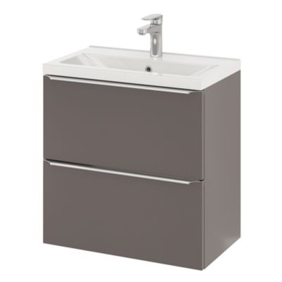 Meuble sous vasque suspendu faible profondeur gris taupe brillant l.60 x H.60 x P.36 cm, GoodHome Imandra