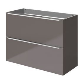 Meuble sous vasque suspendu faible profondeur gris taupe brillant l.80 x H.60 x P.36 cm, GoodHome Imandra