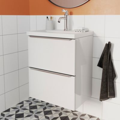 Meuble sous vasque suspendu faible profondeur l.50 x H.60 x P.36 cm, blanc brillant, GoodHome Imandra