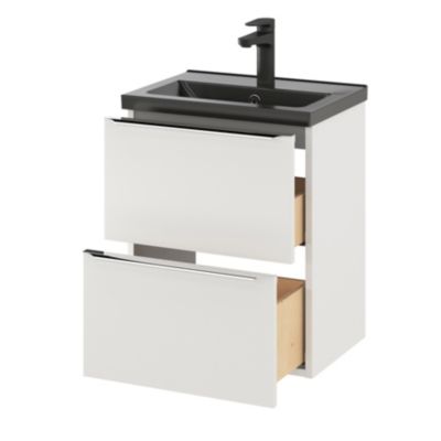 Meuble sous vasque suspendu faible profondeur l.50 x H.60 x P.36 cm, blanc brillant, GoodHome Imandra