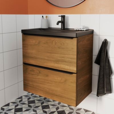 Meuble sous vasque suspendu faible profondeur l.60 x H.60 x P.36 cm, effet noyer, GoodHome Imandra