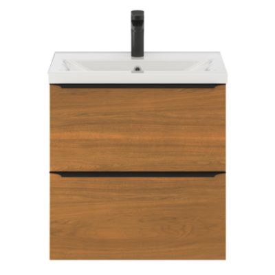 Meuble sous vasque suspendu faible profondeur l.60 x H.60 x P.36 cm, effet noyer, GoodHome Imandra