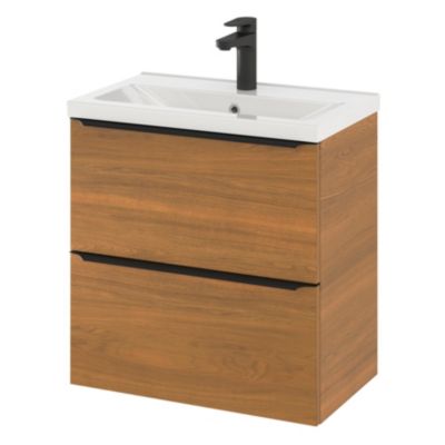 Meuble sous vasque suspendu faible profondeur l.60 x H.60 x P.36 cm, effet noyer, GoodHome Imandra
