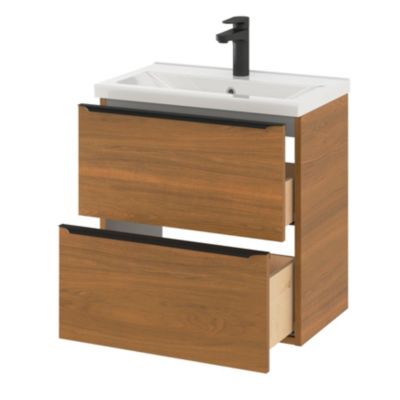 Meuble sous vasque suspendu faible profondeur l.60 x H.60 x P.36 cm, effet noyer, GoodHome Imandra