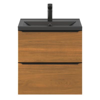 Meuble sous vasque suspendu faible profondeur l.60 x H.60 x P.36 cm, effet noyer, GoodHome Imandra